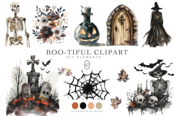 Download Watercolor Halloween Spooky Clipart Set - Spooky clipart Collection