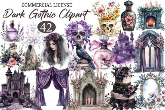 Download Watercolor Dark Gothic Clipart Bundle - Gothic clipart Collection