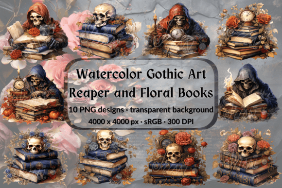Download Gothic Clipart Set Grim Reaper Book Rose - Gothic clipart Collection